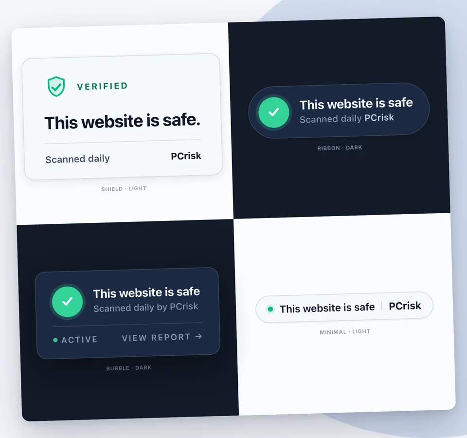 The four badge styles: Shield and Minimal in light, Ribbon and Bubble in dark