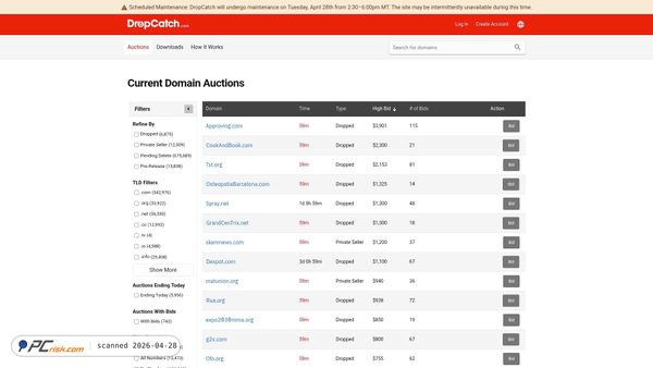 dropcatch.com screenshot