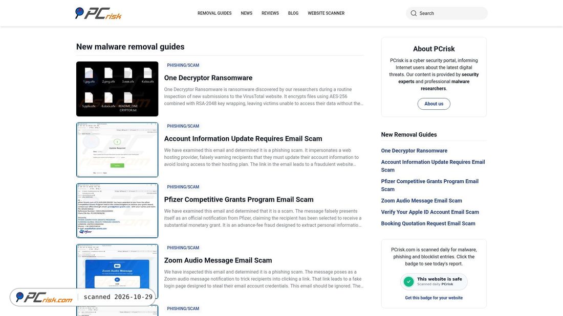 Screenshot of pcrisk.com