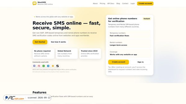 wantsms.com screenshot